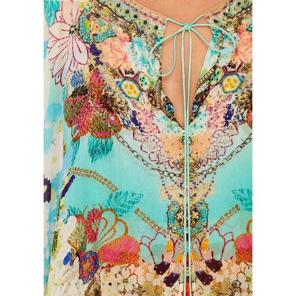 ❌SOLD❌ $849 Camilla 100% silk Retro’s Rainbow Long Sheer Overlay Dress coverup - Picture 3 of 16